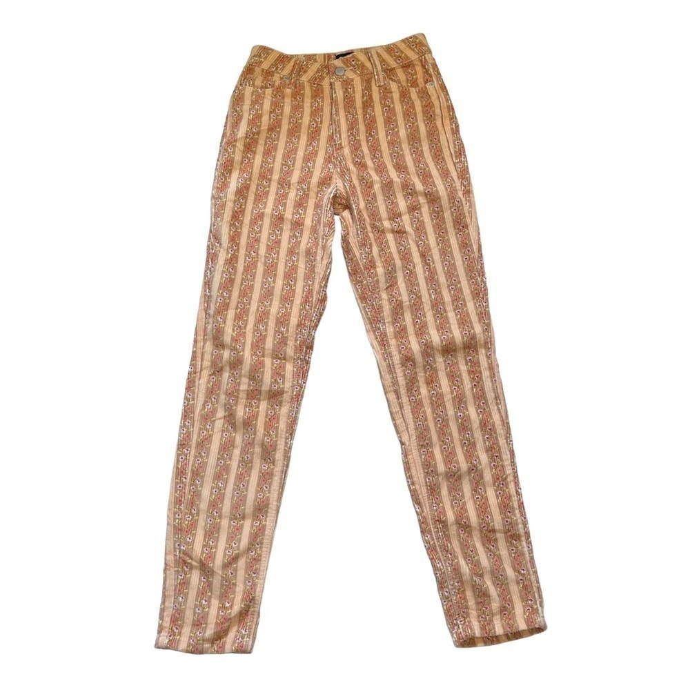 BDG Tan & Orange Stripes Floral Corduroy Mom High Rise Jeans US 24